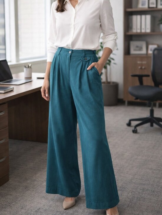 a new day Pants - A New Day Teal Wide-Leg Pleated Pants – Size 10